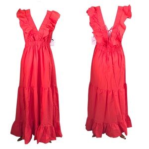 JAPNA NWT 100% Cotton Tiered Maxi Dress Red Sz Large